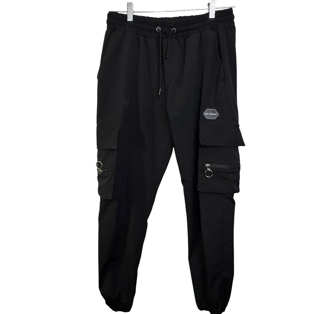 Off-White Black Cargo Joggers Xl Stretch Waist Cotton Menswear